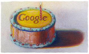 구글 12주년 기념. 팝 아티스트 웨인 티보의 "Happy 12th Birthday Google" (사용된 이미지는 VAGA NY사의 허가를 받은 것입니다)